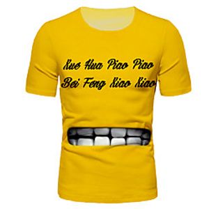 Men's T shirt Shirt Graphic Letter Print Short Sleeve Daily Tops Basic Round Neck Yellow miniinthebox