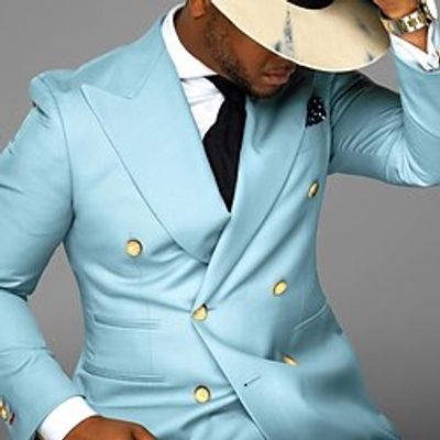 Blue Men's Wedding Party Suits Solid Colored 2 Piece Tailored Fit Double Breasted Six-buttons 2023 Lightinthebox
