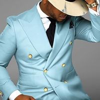 Blue Men's Wedding Party Suits Solid Colored 2 Piece Tailored Fit Double Breasted Six-buttons 2023 Lightinthebox - thumbnail
