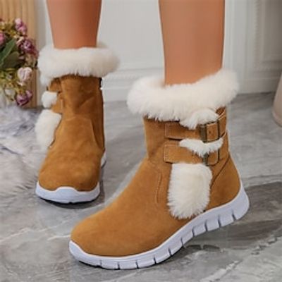 Women's Boots Snow Boots Plus Size Daily Fleece Lined Booties Ankle Boots Flat Heel Round Toe Plush Casual Comfort Faux Suede Zipper Solid Color Black Brown miniinthebox