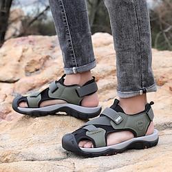 Men's Sandals Sports Sandals Closed Toe Sandals Hiking Walking Sporty Casual Beach Outdoor PU Breathable Slip-on Black Blue Green Summer Fall Lightinthebox