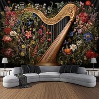 Harp Medieval Religious Art Hanging Tapestry Wall Art Large Tapestry Mural Decor Photograph Backdrop Blanket Curtain Home Bedroom Living Room Decoration Musical Instrument Lightinthebox - thumbnail