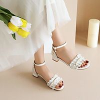 Girls' Sandals Dress Shoes Princess Shoes School Shoes PU Synthetics Big Kids(7years ) Flower Event  Party Black Beige Summer Lightinthebox - thumbnail