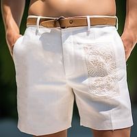 Men's Shorts Linen Shorts Summer Shorts Button Pocket Embroidery Comfort Breathable Outdoor Daily Going out Linen Cotton Blend Fashion Casual White miniinthebox