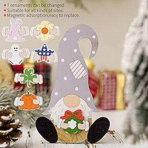 Christmas Decorations Wooden Replaceable Accessories Rudolf Ornaments Dwarf Wooden Table miniinthebox