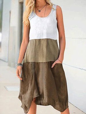 Loose Color Matching Round Neck Sleeveless Casual Dress Loose Color Matching Round Neck Sleeveless Casual Dress