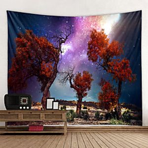 Tapestry Wall Hanging Art Decor Blanket Curtain Hanging Bedroom Living Red Leaf Tree Under Starry Sky miniinthebox