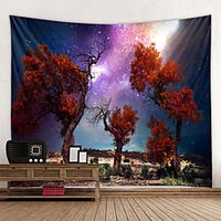 Tapestry Wall Hanging Art Decor Blanket Curtain Hanging Bedroom Living Red Leaf Tree Under Starry Sky miniinthebox - thumbnail
