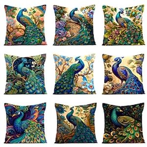 Peacock Throw Pillow Covers Only Decorative Square Pillowcases Cotton Linen Cushion Cover 18 X 18 Inch miniinthebox