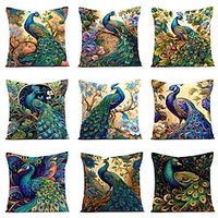 Peacock Throw Pillow Covers Only Decorative Square Pillowcases Cotton Linen Cushion Cover 18 X 18 Inch miniinthebox