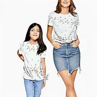 Mommy and Me T shirt Tops Butterfly Animal Street Print White Short Sleeve Active Matching Outfits miniinthebox - thumbnail