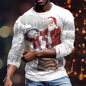 Graphic Santa Claus Snowman Designer Retro Vintage Casual Men's 3D Print T shirt Tee Waffle T Shirt Sports Outdoor Holiday Going out Christmas T shirt White Red  White Long Sleeve Crew Neck Shirt Lightinthebox
