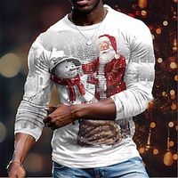 Graphic Santa Claus Snowman Designer Retro Vintage Casual Men's 3D Print T shirt Tee Waffle T Shirt Sports Outdoor Holiday Going out Christmas T shirt White Red  White Long Sleeve Crew Neck Shirt Lightinthebox - thumbnail