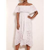 Women's Summer Dress Boho Wedding Guest Dress White Lace Wedding Dress Midi Dress with Sleeve Party Vacation Elegant Off Shoulder Short Sleeve White Color Lightinthebox