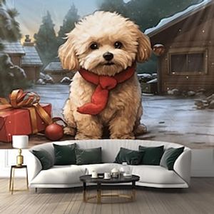 Christmas Animal Dog Hanging Tapestry Wall Art Large Xmas Tapestry Mural Decor Photograph Backdrop Blanket Curtain Home Bedroom Living Room Decoration miniinthebox