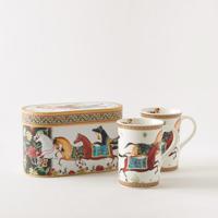 Horse Print Porcelain Mug with Handle - Set of 2