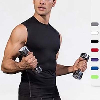 Men's GYM Tank Compression Tank Workout Tank Men Tops Tank Crew Neck Sleeveless Street Vacation Going out Casual Daily Quick dry High Stretch Breathable Plain Black White Activewear Fashion Basic Lightinthebox