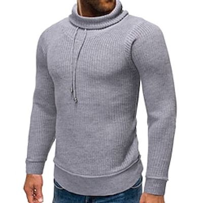 Men's Pullover Sweater Jumper Ribbed Knit Regular Knitted Plain Cowl Neck Modern Contemporary Work Casual Clothing Apparel Winter Black Light Grey M L XL Lightinthebox