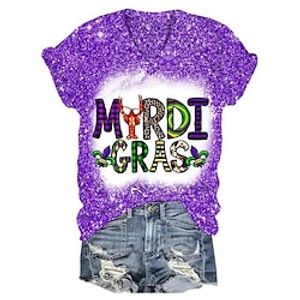 Women's T shirt Tee Graphic Carnival Daily Weekend Grass Green Light Green Lavender Print Short Sleeve Fashion V Neck Regular Fit Spring  Summer Lightinthebox