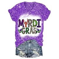 Women's T shirt Tee Graphic Carnival Daily Weekend Grass Green Light Green Lavender Print Short Sleeve Fashion V Neck Regular Fit Spring  Summer Lightinthebox - thumbnail