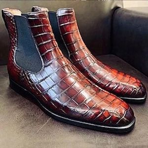 Men's Boots Formal Shoes Dress Shoes Walking British Daily PU Warm Wear Resistance Booties  Ankle Boots Elastic Band Dark Red Brown Fall Winter Lightinthebox