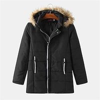 Men's Puffer Jacket Padded Zipper Pocket Polyster Outdoor Sport Daily Wear Fashion Casual Warm Casual Winter Plain Black Puffer Jacket Lightinthebox - thumbnail