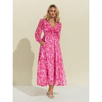 Floral Ruffle Wedding Guest Midi Dress, Long Sleeve Formal Dresses, Beach Dresses