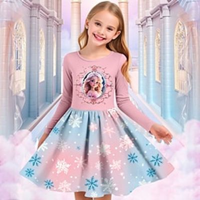 Girls' 3D Snowflake Princess Dress Pink Long Sleeve 3D Print Spring Fall Sports  Outdoor Daily Holiday Cute Casual Beautiful Kids 3-12 Years Casual Dress A Line Dress Above Knee Polyester Regular Fit Lightinthebox
