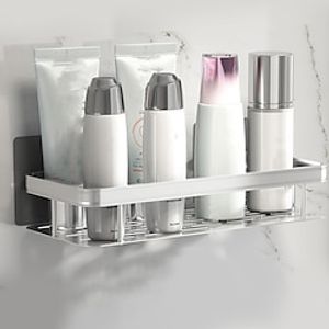 Bathroom Storage Rack Bathroom Storage Rack Upper Storage Cabinet Towel Hanging Below No Need to Drill Holes to Save Space Wall Mounted Design (Silver) miniinthebox