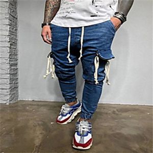 Men's Casual Casual Daily Pants Pants Solid Color Full Length Deep Blue Black Lightinthebox