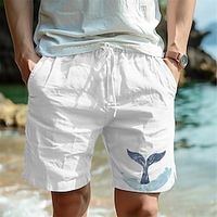 Men's Shorts Summer Shorts Beach Shorts Drawstring Elastic Waist Print Animal Ocean Comfort Breathable Short Outdoor Holiday Going out Cotton Blend Hawaiian Casual Black-White White  Blue Lightinthebox