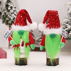 Christmas Wine Bottle Bags Cover, Cute Red Wine Bottle Decorations Bag, Cartoon Christmas Decoration Wine Gift Felt Bag For Hotel Kitchen Table Decoration Lightinthebox