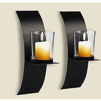 Wall Sconce Candle Holder, 3D Curved Wall Candle Holder, Black Iron Candle Holder, Wall Hanging Candle Tray, Template Room Wall Decoration, Home Wedding Decoration 1pcs Lightinthebox