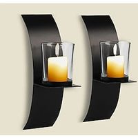 Wall Sconce Candle Holder, 3D Curved Wall Candle Holder, Black Iron Candle Holder, Wall Hanging Candle Tray, Template Room Wall Decoration, Home Wedding Decoration 1pcs Lightinthebox - thumbnail