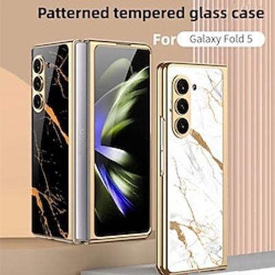 Luxury Patterned Tempered Glass Case for Samsung Galaxy Z Fold 5 4 3 Case 360 Full Protection With Screen Glass Hard Cover Lightinthebox