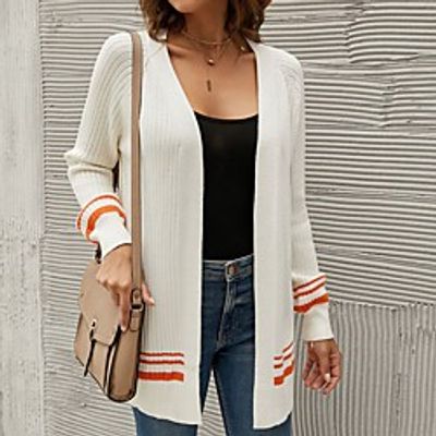 Women's Cardigan Sweater Modern Style Solid Color Casual Long Sleeve Sweater Cardigans Open Front Fall Winter Orange Black miniinthebox