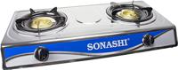 Sonashi SGB-208S Double Gas Stove with Electronic Ignition System - Stainless Steel Two Burner Gas Stove, (GB-208S)