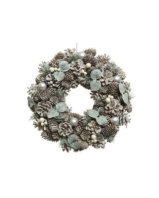 Kaemingk Decoris Wreath Pinecone Frost Baubles, Berries & Pine Green, Pearls