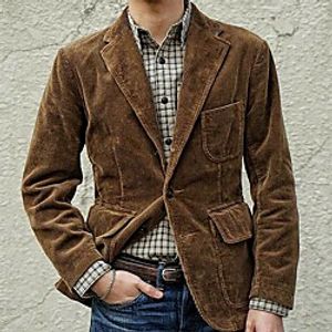 Men's Vintage Corduroy Jacket  Blazer Daily Fall Spring Regular Coat Regular Fit Breathable Casual Jacket Long Sleeve Plain Patchwork Brown Lightinthebox