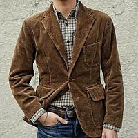 Men's Vintage Corduroy Jacket  Blazer Daily Fall Spring Regular Coat Regular Fit Breathable Casual Jacket Long Sleeve Plain Patchwork Brown Lightinthebox - thumbnail