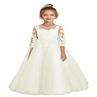 Lace Tulle Flower Girl Long Dress for Wedding O-Neck Princess Dresses Long Sleeve Pageant Party Gown Lightinthebox