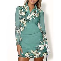 Women's Golf Polo Shirt Blue Green Grey Long Sleeve Top Floral Ladies Golf Attire Clothes Outfits Wear Apparel miniinthebox