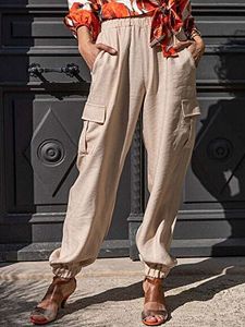 Loose Casual Solid Color Beach Elastic Waist Pants