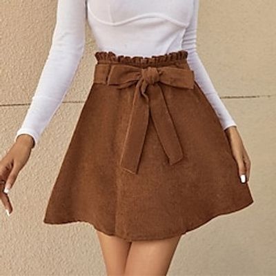 Women's Skirt Mini Corduroy Brown Skirts Ruffle Bow Fashion Elegant Casual Street Daily S M L Lightinthebox