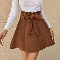 Women's Skirt Mini Corduroy Brown Skirts Ruffle Bow Fashion Elegant Casual Street Daily S M L Lightinthebox - thumbnail