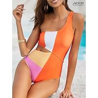 Color Block One Shoulder Cut Out Swimsuit