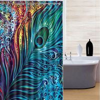 150x180cm Peacock Feather Theme Waterproof Shower Curtain Brand New Curtians With Hooks