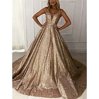 A-Line Prom Dresses Elegant Dress Formal Court Train Christmas Red Green Dress Sleeveless V Neck Sequined with Glitter Pleats 2023 Lightinthebox - thumbnail