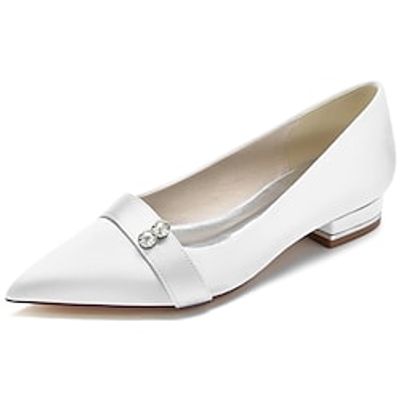 Women's Wedding Shoes Dress Shoes Wedding Party Daily Wedding Flats Bridal Shoes Bridesmaid Shoes Summer Rhinestone Flat Heel Pointed Toe Elegant Fashion Cute Satin Loafer Wine Black White Lightinthebox
