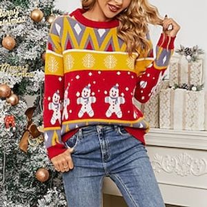 Women's Ugly Sweater Pullover Sweater jumper Jumper Ribbed Knit Tunic Knitted Print Snowman Crew Neck Stylish Casual Outdoor Christmas Fall Winter Blue Red S M L  Long Sleeve Lightinthebox